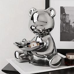 Статуэтка Медведь с подносом IST-067, 21х24 см, серебро - изображение 2