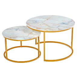 Набор кофейных столиков Tango бежевый мрамор с ножками матовое золото, 2шт - изображение 1