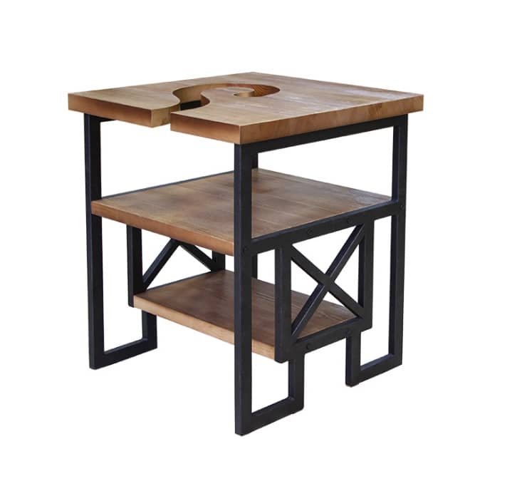 Столик для кальяна в стиле лофт 55x55x65см, массив сосны, орех средний - изображение 1