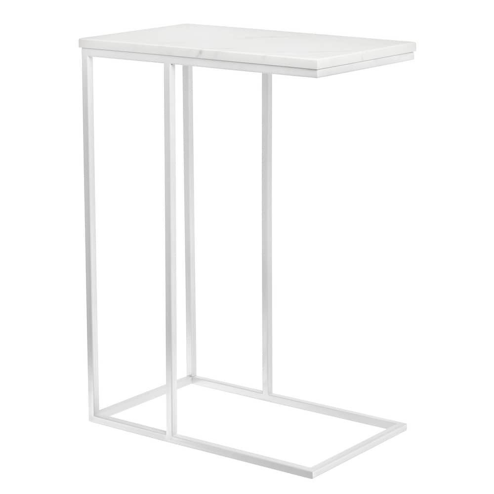 Придиванный столик Loft 50x30см, белый мрамор с белыми ножками - изображение 1
