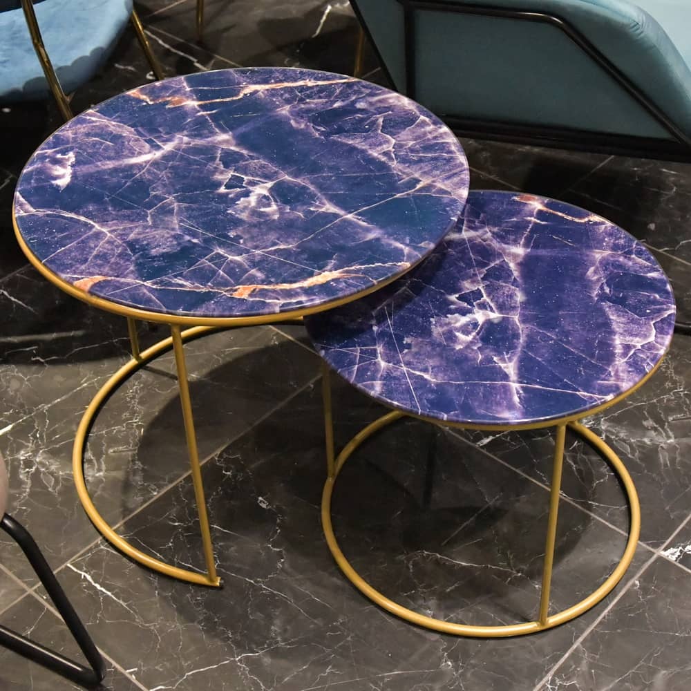Набор кофейных столиков Tango темно-синий с ножками матовое золото, 2шт - изображение 10