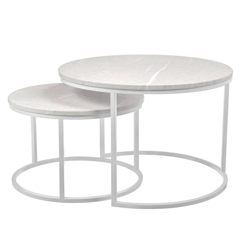 Набор кофейных столиков Tango бежевый мрамор с белыми ножками, 2шт - изображение 1