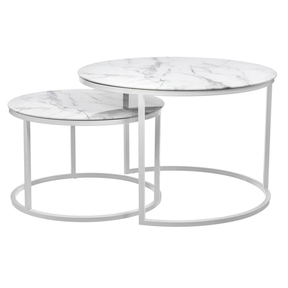 Набор кофейных столиков Tango белый мрамор с белыми ножками - изображение 1