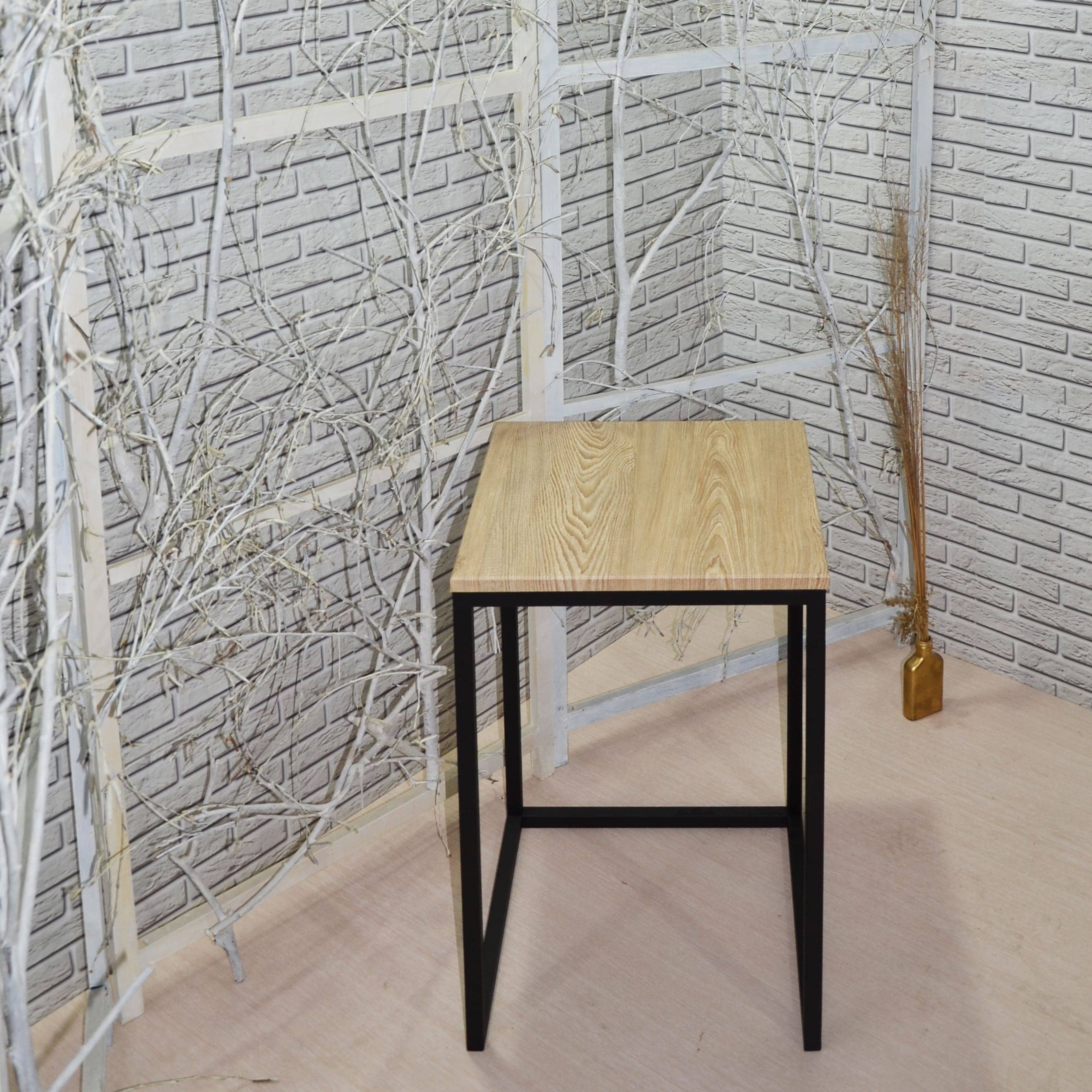 Стол в стиле лофт 35х35х59,6 см, МДФ, металл, светлое дерево - изображение 2