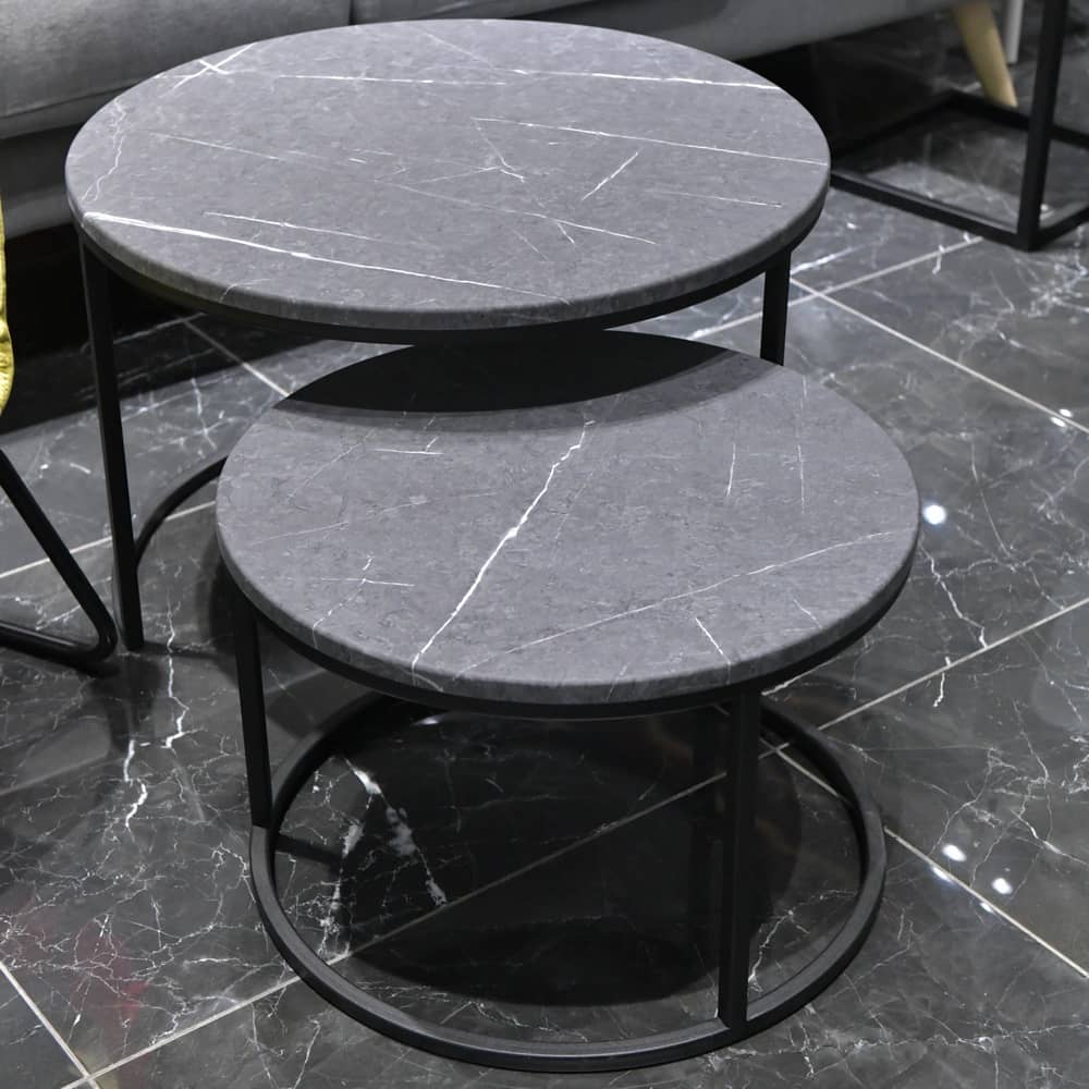 Набор кофейных столиков Tango серый мрамор с чёрными ножками, 2шт - изображение 16