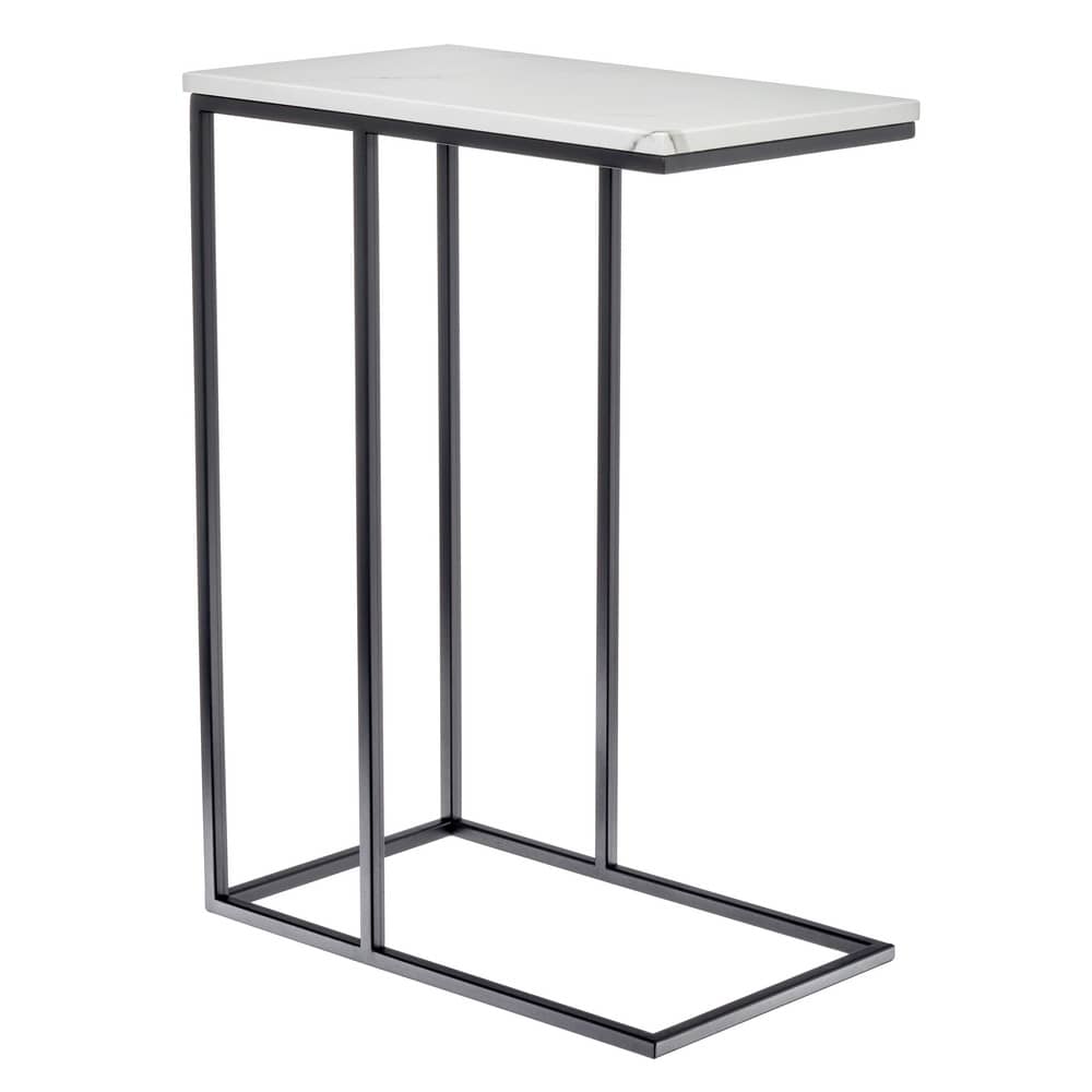 Придиванный столик Loft 50x30см, белый мрамор с черными ножками - изображение 1