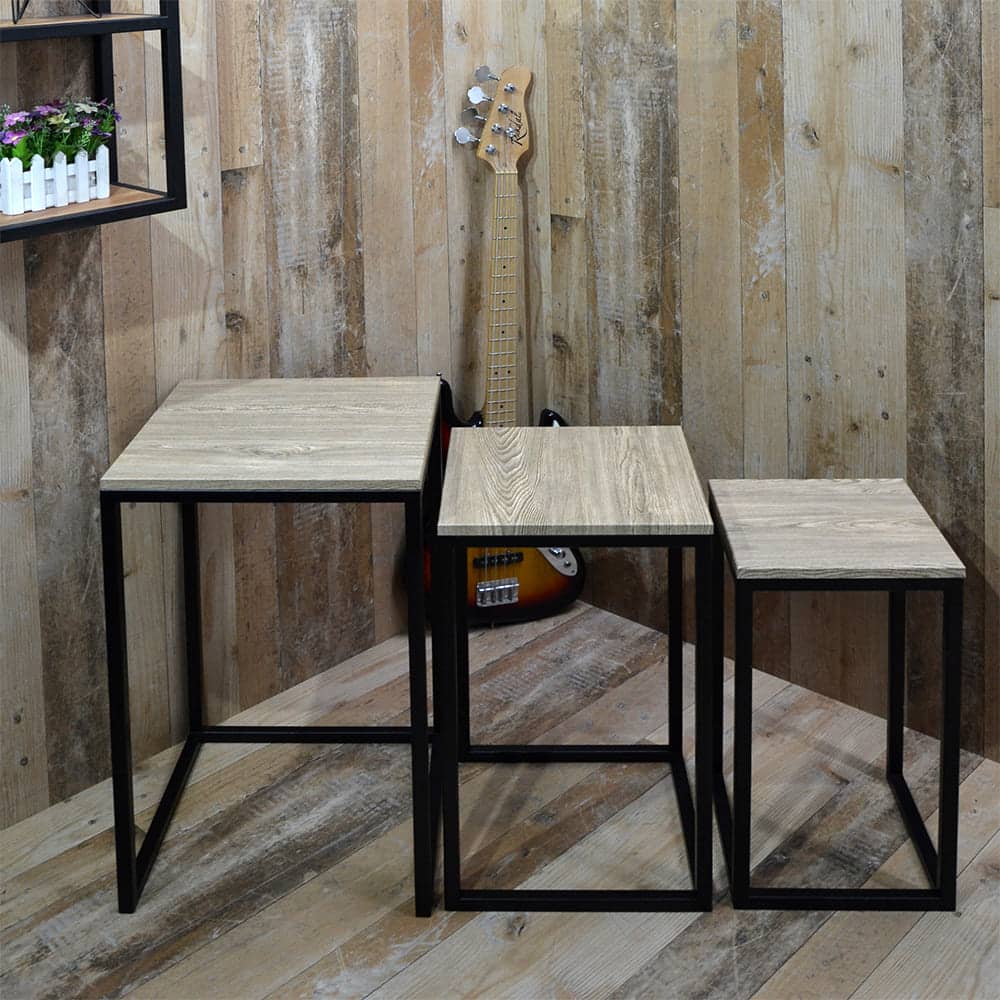 Набор кофейных столиков в стиле лофт, МДФ, металл, светлое дерево с чёрными ножками, 3шт - изображение 3