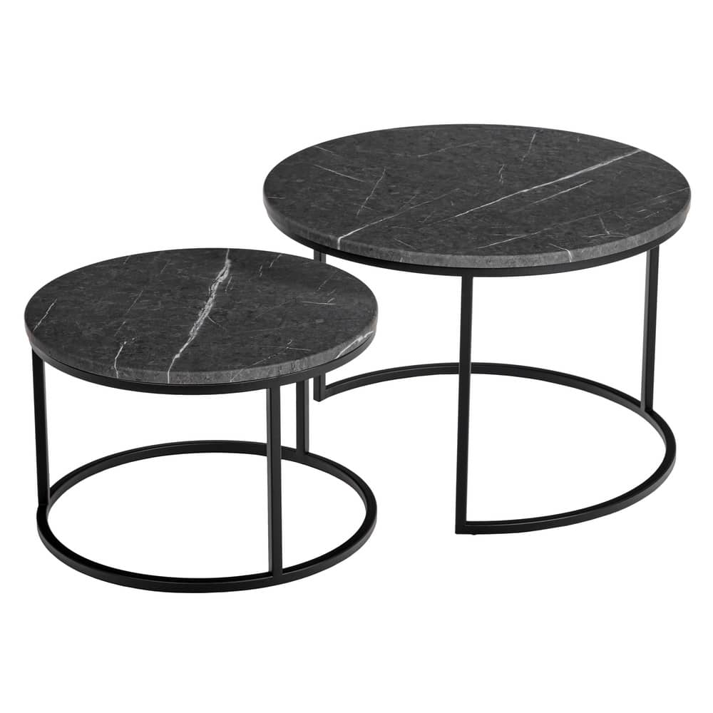 Набор кофейных столиков Tango серый мрамор с чёрными ножками, 2шт - изображение 1