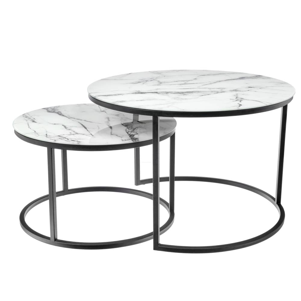 Набор кофейных столиков Tango белый мрамор с черными ножками - изображение 1
