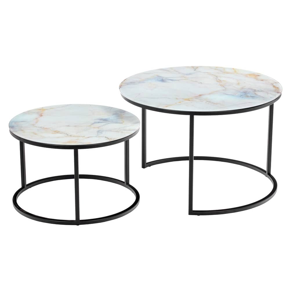 Набор кофейных столиков Tango бежевый мрамор с чёрными ножками, 2шт - изображение 1