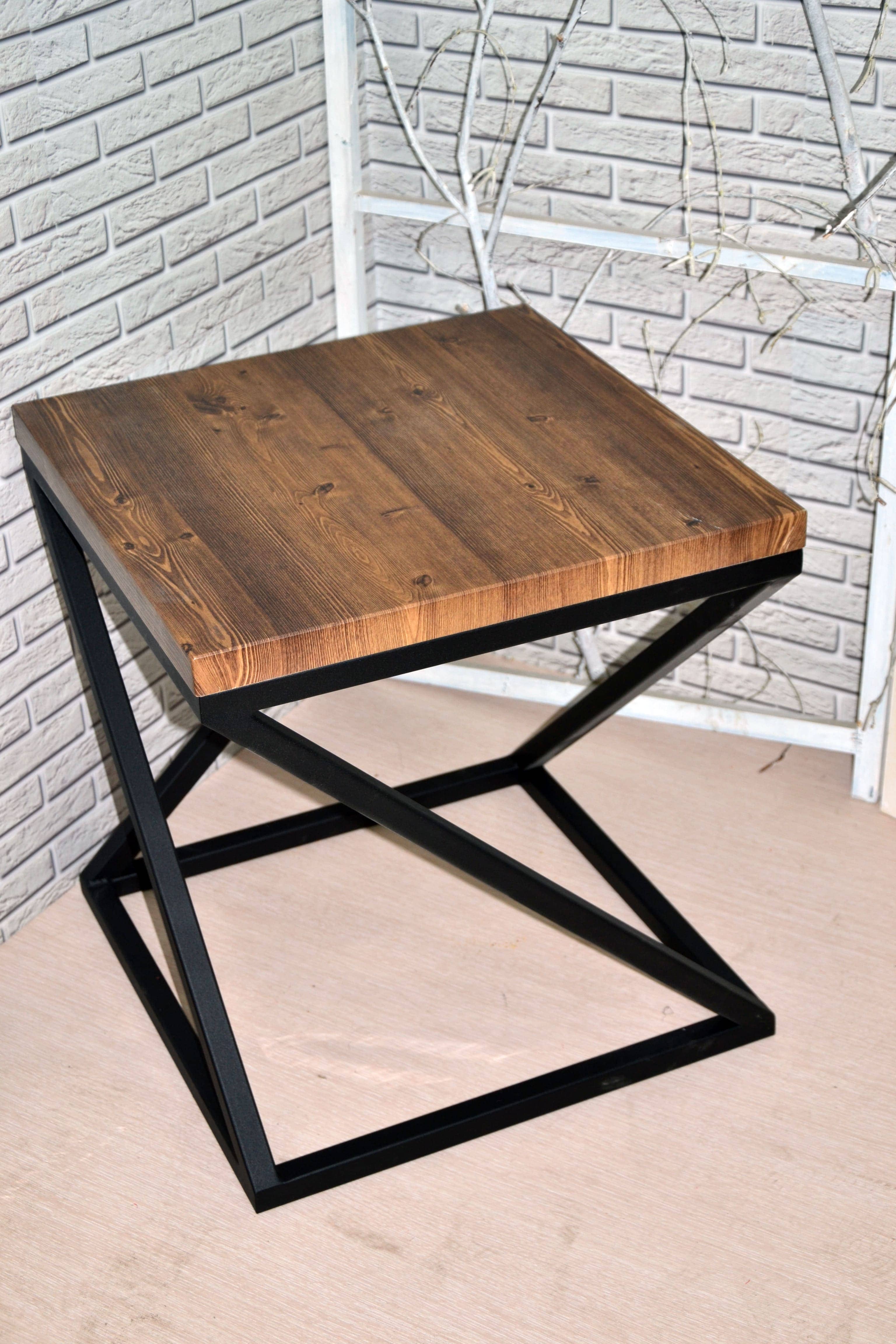 Стол в стиле лофт 50х50х53,2 см, МДФ, металл, темное дерево - изображение 2