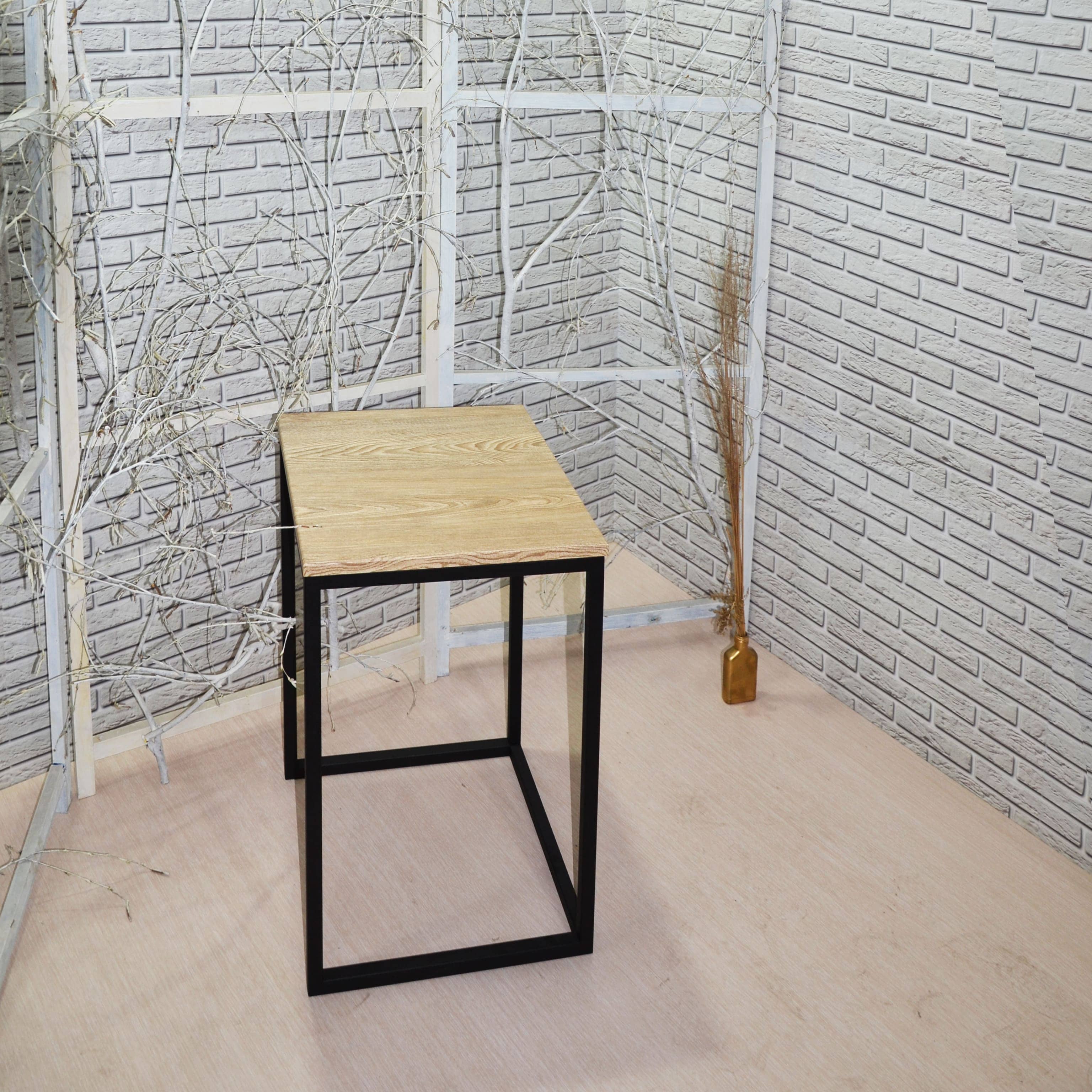 Стол в стиле лофт 35х35х59,6 см, МДФ, металл, светлое дерево - изображение 3
