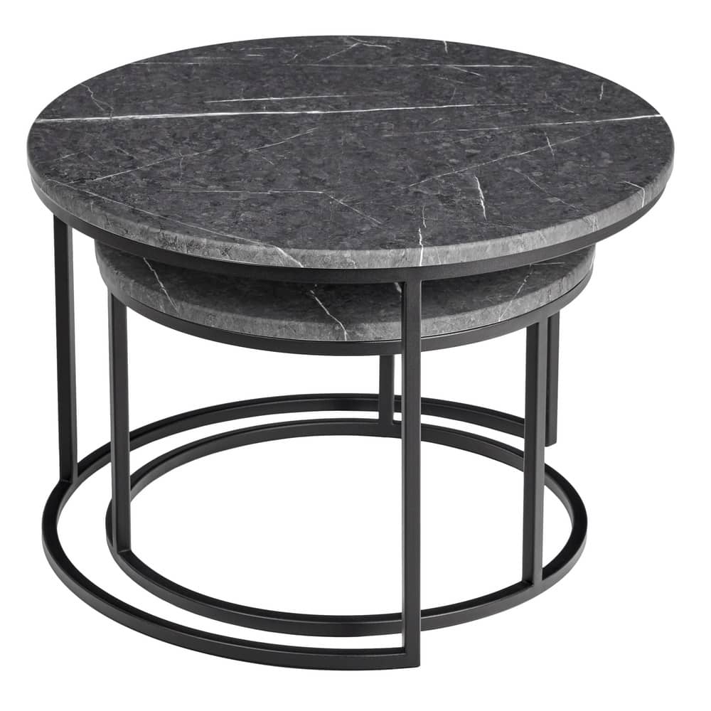 Набор кофейных столиков Tango серый мрамор с чёрными ножками, 2шт - изображение 3