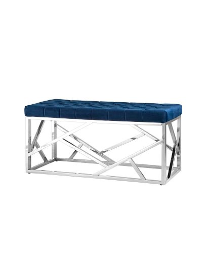 Банкетка-скамейка АРТ ДЕКО велюр синий сталь серебро - изображение 1