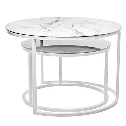 Набор кофейных столиков Tango белый мрамор с белыми ножками - изображение 2