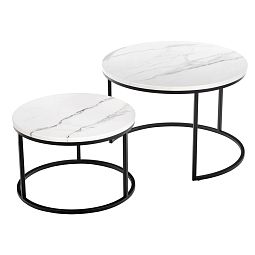 Набор кофейных столиков Tango белый мрамор с чёрными ножками, 2шт - изображение 1