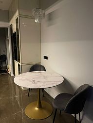 Стол обеденный круглый Аура F-1400-1, 100х100х75 см, белый мрамор - изображение 3