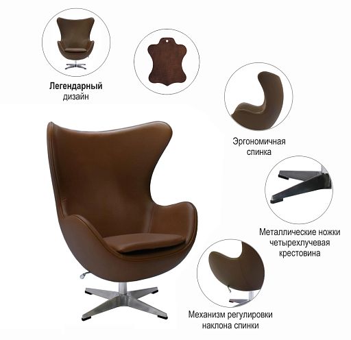 Кресло EGG STYLE CHAIR натуральная кожа - изображение 9