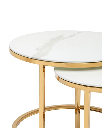 Набор журнальных столиков Селена 60 и 45 см стекло белый мрамор сталь золото - изображение 3