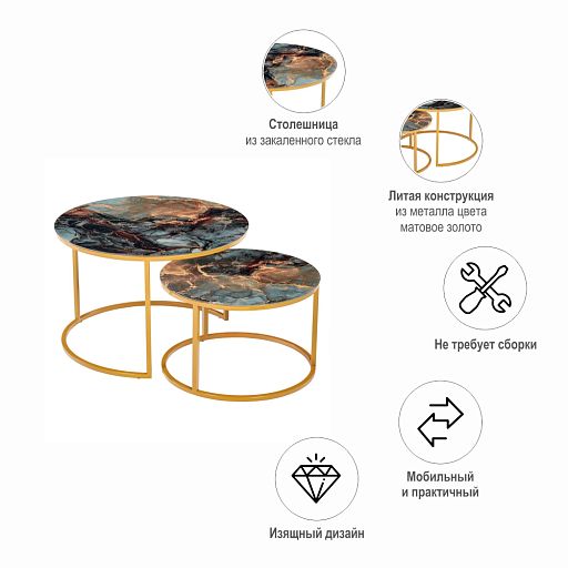 Набор кофейных столиков Tango космический с ножками матовое золото, 2шт - изображение 11