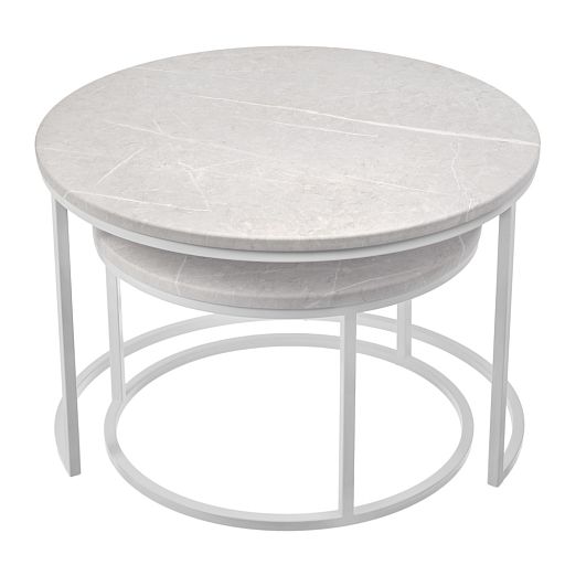 Набор кофейных столиков Tango бежевый мрамор с белыми ножками, 2шт - изображение 3