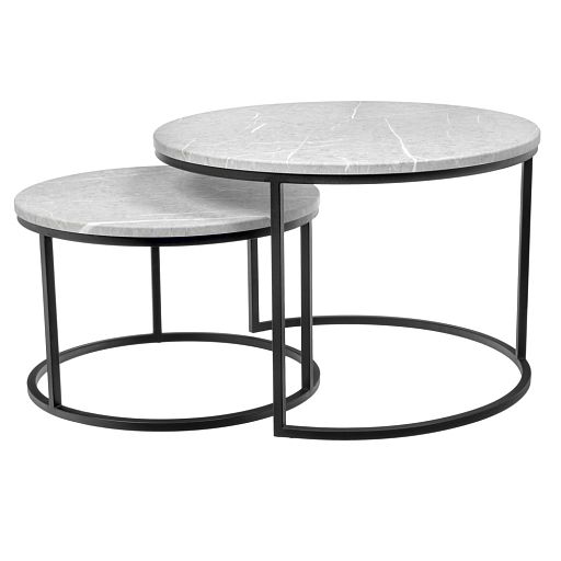Набор кофейных столиков Tango светло-серый мрамор с чёрными ножками, 2шт - изображение 1