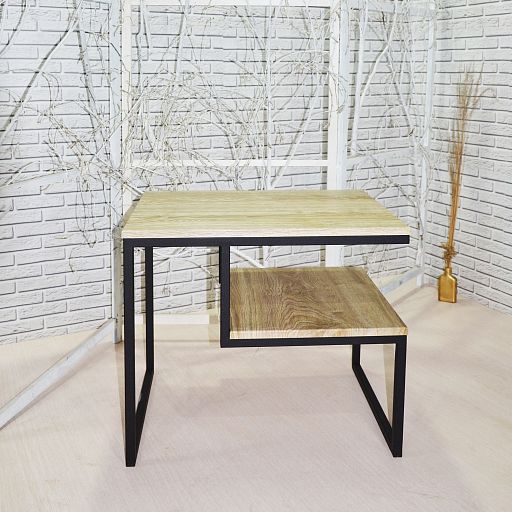 Стол журнальный в стиле лофт 60х45х51,6 см, МДФ, металл, светлое дерево - изображение 2