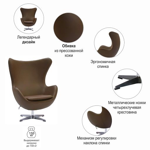 Кресло EGG STYLE CHAIR коричневый, экокожа - изображение 7