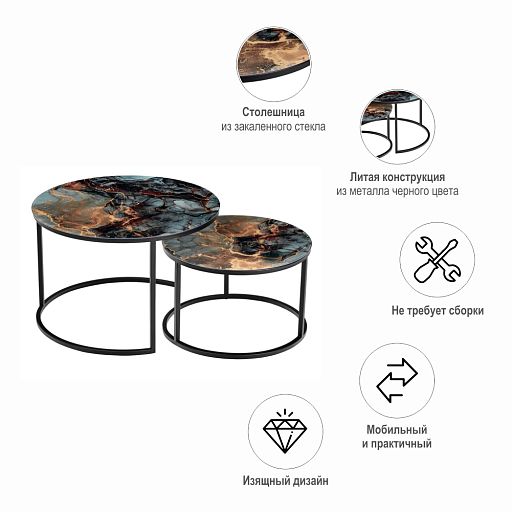 Набор кофейных столиков Tango космический с чёрными ножками, 2шт - изображение 12