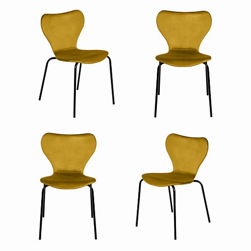 Комплект из 4-х стульев Seven Style горчичный велюр с чёрными ножками - изображение 1