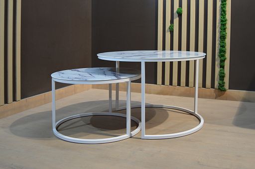 Набор кофейных столиков Tango белый мрамор с белыми ножками - изображение 16
