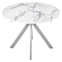Стол Rudolf круглый раскладной 100-130x100x75см, белый мрамор, белый - изображение 5