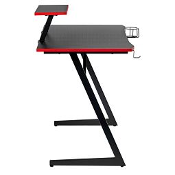 Компьютерный геймерский стол Basic 110х59х75см c полкой для монитора 40х20см, подстаканником, крючком для наушников, карбон чёрный красный - изображение 3