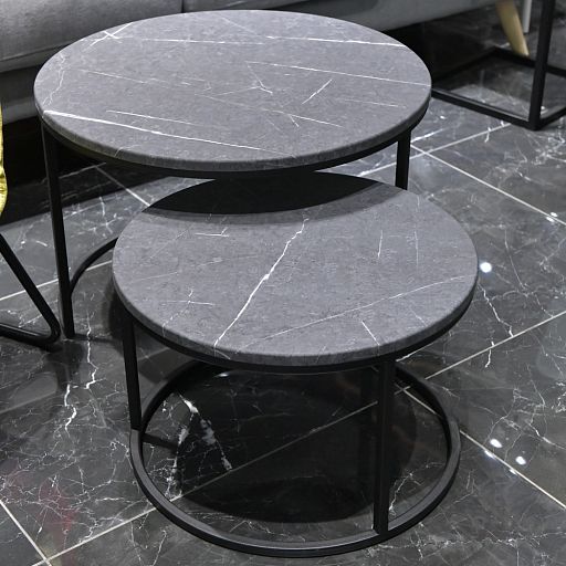Набор кофейных столиков Tango серый мрамор с чёрными ножками, 2шт - изображение 18