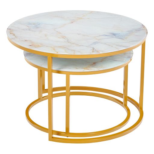Набор кофейных столиков Tango бежевый мрамор с ножками матовое золото, 2шт - изображение 3