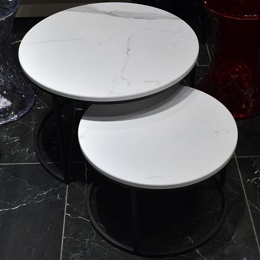 Набор кофейных столиков Tango белый мрамор с чёрными ножками, 2шт - изображение 15