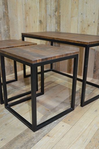 Набор кофейных столиков в стиле лофт 80х40х46,6 см-1шт, 35х35х41,6 см- 2шт, МДФ, металл, темное дерево с чёрными ножками, 3шт - изображение 4