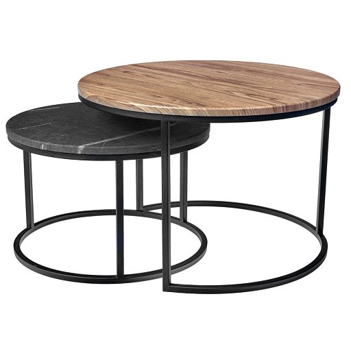 Набор кофейных столиков Tango орех и серый мрамор с чёрными ножками, 2шт - изображение 1