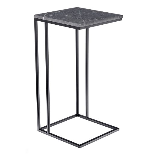 Придиванный столик Loft 35x35см, серый мрамор с чёрными ножками - изображение 1