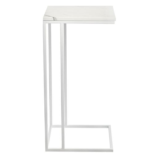 Придиванный столик Loft 35x35см, белый мрамор с белыми ножками - изображение 3