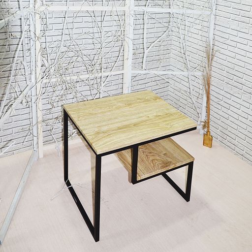 Стол журнальный в стиле лофт 60х45х51,6 см, МДФ, металл, светлое дерево - изображение 3