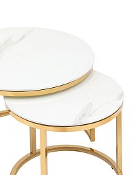 Набор журнальных столиков Селена 60 и 45 см стекло белый мрамор сталь золото - изображение 4