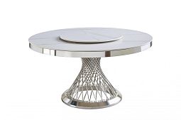 Стол обеденный Мелоди DT-018L, 140х140х75 см, белый мрамор/серебро - изображение 1
