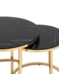Набор журнальных столиков Селена 60 и 45 см стекло черный мрамор сталь золото - изображение 3