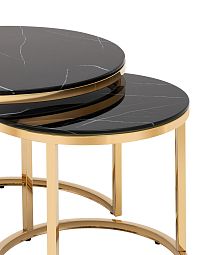 Набор журнальных столиков Селена 60 и 45 см стекло черный мрамор сталь золото - изображение 2