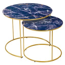 Набор кофейных столиков Tango темно-синий с ножками матовое золото, 2шт - изображение 1
