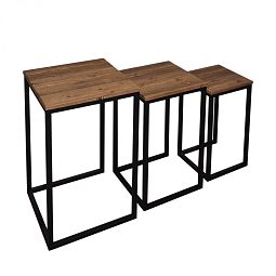 Набор кофейных столиков в стиле лофт, МДФ, металл, тёмное дерево с чёрными ножками, 3шт - изображение 1