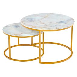 Набор кофейных столиков Tango бежевый мрамор с ножками матовое золото, 2шт - изображение 2
