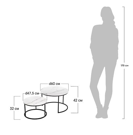 Набор кофейных столиков Tango белый мрамор с черными ножками - изображение 15