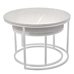 Набор кофейных столиков Tango бежевый мрамор с белыми ножками, 2шт - изображение 2